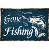 SUPERDANT Gone Fishing Targa In Metallo Ami Da Pesca Esca Blu Bianco Cartello In Latta Vintage Insegne Divertente Wall Art Painting Decorazioni per Bar Caffè 30x20cm