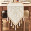 TOPLUXE Runner da Tavola in Tessuto Damascato, Decorazione per Tavolo da Pranzo/ Cucina/ Ristorante/ Banchetto/ Festa (33x180cm, Beige & Bianco)