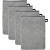 XIASHENG Set di 4 Guanti da Bagno,13 x 20 cm Guanto Doccia con Gancetto Manopole Spugna Guanto Salviette in 100% Cotone,Lavette Viso Manopola in Spugna Morbida e Altamente Assorbente-Grigio