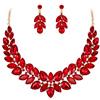 EVER FAITH Parure Gioielli Donna Cristallo Sposa Festa Nuziale 2 Livelli Fiore Foglia Vite Set Orecchini Collana Rosso Oro-Fondo