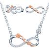 MICSAVI Collana Orecchini da donna ragazza, parure di gioielli in argento 925, ciondolo orecchini infinito zircone, collana orecchini simbolo di infinito con fiore di rosa, argento con oro rosa