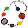 Avalaya Collana in corda di cotone con perline in legno a moneta multicolore, lunghezza 88 cm, regolabile