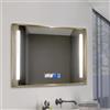 M Ledme - Specchio da bagno con luce 100X70 cm, Specchio Tolox con funzione antiappannamento, 12W, dimmerabile, 3 colori di luce, interruttore touch, IP44, Vetro temperato HD, orologio integrato