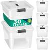 BAKAJI Set 4 Contenitori con Coperchio per Vesiti in Plastica, Portaoggetti Impilabile per Stoccaggio Vestiti, Scatole per armadio, Giocattoli, Libri, Salvaspazio (4 x 30 Lt Alto)