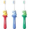 Vonmerie 3 pezzi Dino spazzolino da denti per bambini | divertente spazzolino da denti dinosauro | setole morbide per ragazze e ragazzi 7-12 anni (blu e verde e rosso/testa senza rame)