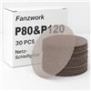 FANZTOOL FANZWORK - Set di 30 dischi abrasivi a rete Ø 150 mm (15 x grana 80, 15 x grana 120), compatibili con tutte le levigatrici eccentriche diametro 150 mm.