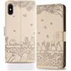 Butnyeoe Cover per iPhone X/XS Libro,Gatti/Fiori Motivo in Rilievo Custodia,PU Pelle Protettiva Portafoglio Flip Wallet Case Con Slot per Schede e Magnetica Supporto,Beige/Cachi