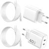 HYDOOD 2Pack Caricabatterie USB C da 40W,caricabatterie rapido USB C 2 porte per Phone 17Pro Max/17/16/15,Pad Pro/Air,adattatore di alimentazione USBC PD con cavo di ricarica rapida da 2m