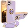 XCYYOO Cover per Xiaomi 13T / 13T Pro con Cordino, Custodia Xiaomi 13T / 13T Pro con Tracolla, Case Antiurto 360°Metallo Ring Kickstand Litetettiva Auto,Cover per 13T / 13T Pro Xiaomi con cord - Viola