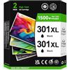 Sunnieink Cartucce 301 XL Nero 2-Pack, 301 XL Sostituzione per Cartuccia HP 301 Nero, 301XL Compatibile con Inchiostro Stampante DeskJet 3050 1050 J410 2544 Envy 4500 4504 OfficeJet 2620 4630 4632