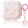 KEWUF AirPods 4 Custodia Cover, Custodia per Auricolari a Forma di Fiocco Rosa, Con Ciondolo Floreale Rosa, Cover Protettiva con Ciondolo Shockproof per Cuffie AirPods 4 (AirPods 4)