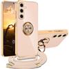 XCYYOO Cover per Samsung Galaxy S24 5G con Cordino, Custodia S24 5G Samsung con Tracolla, Case Antiurto 360°Metallo Ring Kickstand Litetettiva Auto,Cover per Samsung Galaxy S24 5G con cord - Rosa