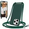 Jrkvniv Cover per iPhone 13 Pro Max con Cordino, Morbido TPU Silicone Case con Laccio Tracolla, Regolabile e Rimovibile, Antiurto AntiGraffio Case per iPhone 13 Pro Max, Verde