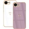 Lonrapa 2 Pezzi Cover per iPhone 16e Amore Cuore Motivo Design Morbido Placcatura Custodia per iPhone 16e 2025 Specchio Silicone Antiurto Protettiva Case per Ragazze - Bianco e Viola