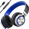Bywulanda Cuffie USB C con microfono e controllo del volume, cuffie stereo over-ear per iPhone 15 16 Pro, cuffie pieghevoli cablate per smartphone, Chromebook, laptop, Tablet, Viaggi (Nero/Blu)