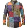 Gheri Camicia da uomo patchwork con lacci, effetto slavato, Toppa a tinta unita, XL