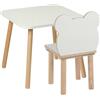 PlayPals Furniture Tavolo per bambini con sedie, sedie da tavolo in legno, 50 x 50 cm, in legno naturale, per seggiolone, orsacchiotto