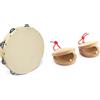 TIGER Tam91-10 - Tamburello In Legno Con Pelle Naturale, 25 cm & CAS14-NT Nacchere in legno - percussioni - Due coppie