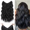 Silk-co 60cm Extension Clip con Filo Invisibile Extension Capelli Ricci Capelli Finti Donna Extension Filo Invisibile Capelli Naturali, Wavy-Nero Scuro