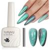 TUTUYU Aurora Green Cat Eye Gel Smalto per unghie con Galaxy Olografico Cateye Green e Argento Sfumato Velvet Soak Off UV LED Home DIY Manicure