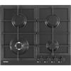 SCHOCK | Piano Cottura 4 Fuochi Gas Professional PC60 con Manopole Nere Opache Soft Touch, Griglie in Ghisa, Valvole di Sicurezza, Nero Opaco, 585x500 mm