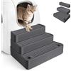 Bartuke Rampa per lettiera extra large a 3 gradini, regolabile, con funzione filtro, facile da pulire, per gatti anziani e gattini (grigio scuro)
