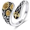 YFN - Anello da donna/uomo con girasole e ape, in argento Sterling, da regalare