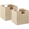 Vagusicc, Set di 2 cestini portaoggetti in vimini, intrecciati a mano, per mensole, con manici, pieghevoli, cubi, organizer da 22,9 cm, per dispensa, decorazione camera da letto, beige