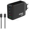 Nilox, Caricatore Universale con 3 porte di tipo C e 1 di tipo A da 100W, Con Cavo di 2m USB-C, Protezione da Cortocircuiti, Sovrattensioni e Sovraccarichi, Nero