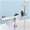 Yowmina Rubinetto Vasca da Bagno a Parete, Miscelatore Cascata con Doccetta, Tubo 1,5m Antigroviglio, Ottone Massello, Cromato Argento