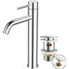 FORIOUS Rubinetto per il Bagno con Piletta di Scarico, Miscelatore per Lavabo Alto con Altezza del Beccuccio di 190 MM, Finitura Cromata, Monocomando per Bagno e WC per Ospiti