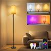 HANDSONIC 1 lampada da terra per soggiorno, RGBCW LED, dimmerabile, con Alexa e Google Home, 9 W, E27, moderna, lampada da lettura con paralume in lino e catena a traino, interruttore per soggiorno,