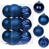Hollyone 12 palline di Natale con cordine, palline di Natale infrangibili da 80mm/3,1 in plastica blu scuro, decorazioni da appendere per albero di Natale, pendenti per feste a casa, matrimoni e vacanze