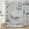 ASDCXZ Tenda da doccia marittima, 180 x 200 cm, diario nautico, barca a vela, ancora, bussola, animali marini, lavabile, tenda da doccia in poliestere, impermeabile, per vasca da bagno con 12 ganci