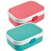 Mepal Contenitore per il pranzo Campus con inserto bento e forchetta, 700 ml, in plastica colorata con chiusura a clip, set da 2 pezzi, ABS, 17,8 x 13,2 x 6,1 cm, turchese e rosa