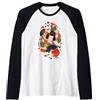 Simpatici disegni di geisha giapponesi Geisha giapponese retrò Maglia con Maniche Raglan