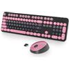 SbocKeeb Tastiera Colorata e Mouse Wireless, Cute Tastiera Wireless con Tastierino Numerico, Retro Macchina Da Scrivere Full-sizewith Tasti Rotondi, 2.4 GHz, Americana QWERTY (Plum Pink)