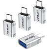 HOWJIM Adattatore da USB C a USB 4 Pezzi,3A Ricarica Rapida,OTG 10Gbps Adattatore USB C Maschio a USB A 3.2 Femmina per Phone 17/16/15 Pro Max,Pad Pro,M-acBook Pro/Air,D-ell XPS,Chrome-book Argento