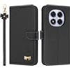 TAUYN Custodia per Xiaomi Redmi Note 14 Pro 5G / Poco X7 5G, PU Pelle Flip Cover Antiurto TPU Custodie, Slot per Schede & Supporto Funzione, con Cordino -Nero