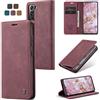 owlhold Cover Samsung Galaxy S22 Plus Custodia Samsung S22 Plus Portafoglio Flip [Antiurtoo][Cavalletto][Carta Fessura] Cover Pelle per Samsung Galaxy S22 Plus - Vino Rosso