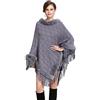 Cool&D - Poncho invernale da donna con collo in pelliccia sintetica Grigio Grigio con motivo a diamante.