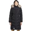 khujo LUBECK LONG5 - Cappotto da donna con cappuccio in pelliccia sintetica, cerniera a due vie, Nero , L
