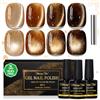 Shining She Smalto Semipermanente Unghie TPO-Free HEMA-Free, 4 Colori Serie Marrone Glitzer Cat Eye Gel Polish Soak-Off UV/LED Smalti Semipermanenti per Autunno Inverno Nail Art Salone, 8ML