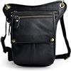 Xieben Borsa da gamba in pelle di mucca da uomo genuina cintura da viaggio Bum borsa da spalla da equitazione borsa a tracolla Banana borsa da cintura borsa da gamba vintage