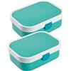 Mepal Contenitore per il pranzo Campus con inserto bento e forchetta, 700 ml, in plastica colorata con chiusura a clip, set da 2 pezzi, ABS, 17,8 x 13,2 x 6,1 cm, turchese e turchese