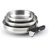 Qulinart by Brandt - Set di 3 padelle in acciaio INOX, 20, 24 e 26 cm, con manico rimovibile, in acciaio inossidabile, set per tutti i fuochi, senza PFOA, colore: argento