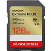 Sandisk SD Extreme Plus 128GB XC (V30, U3, UHS I, C10 - 240MB/s lettura, 120MB/s scrittura)
