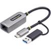 StarTech.com Adattatore Ethernet USB C, Convertitore di Rete/NIC NBASE-T da USB Type-C 3.0 a RJ45 con Adattatore USB-A incluso