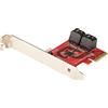 StarTech.com Scheda PCIe SATA a 4 Porte 6 Gbps - Espansione per SSD/HDD - Staffa Profilo Basso/Alto - ASM1062 Senza Raid - Convertitore PCI Express (4P6G-PCIE-SATA-CARD), Rosso