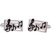 Onyx Art Gemelli a forma di note musicali - un paio di gemelli rettangolari per camicia con note musicali nere, presentati in confezione regalo - colore argento, Metallo